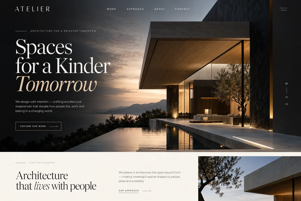 Atelier: AI-generated sample website in laptop mockup