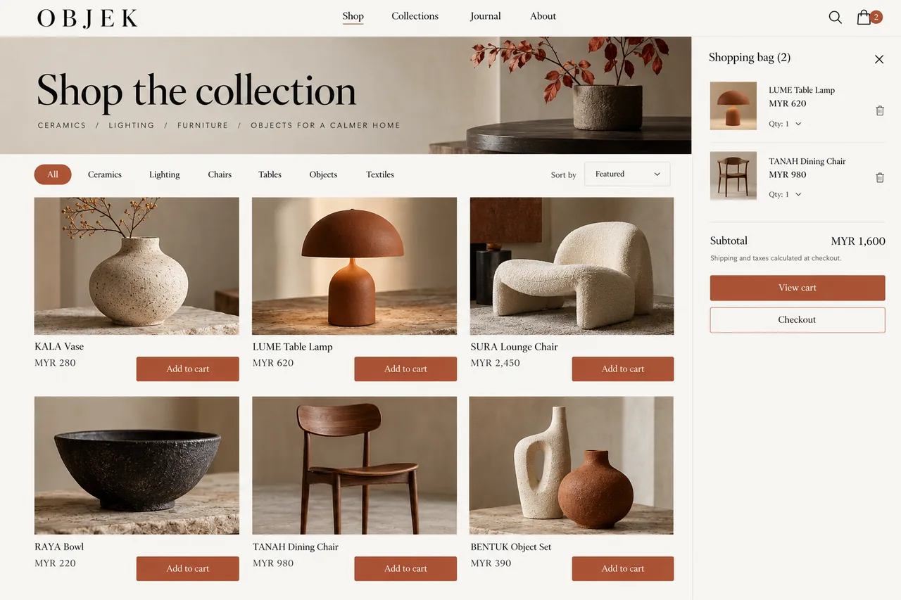 Objek: AI-generated sample website in laptop mockup